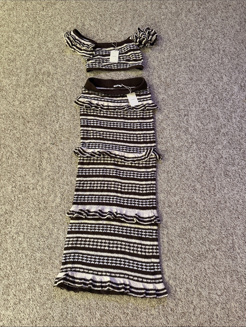 Revolve Tularosa Striped Two-Piece Knit Set in Brown and Cream